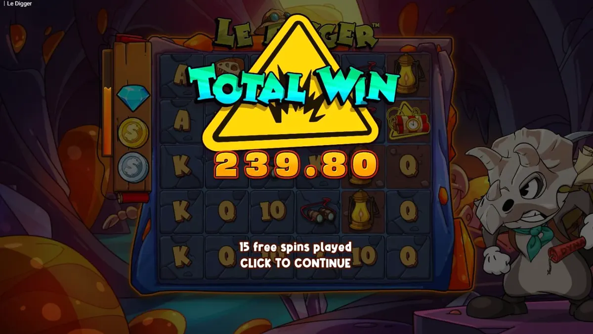 Smokey the raccoon sa Le Digger slot mobile interface