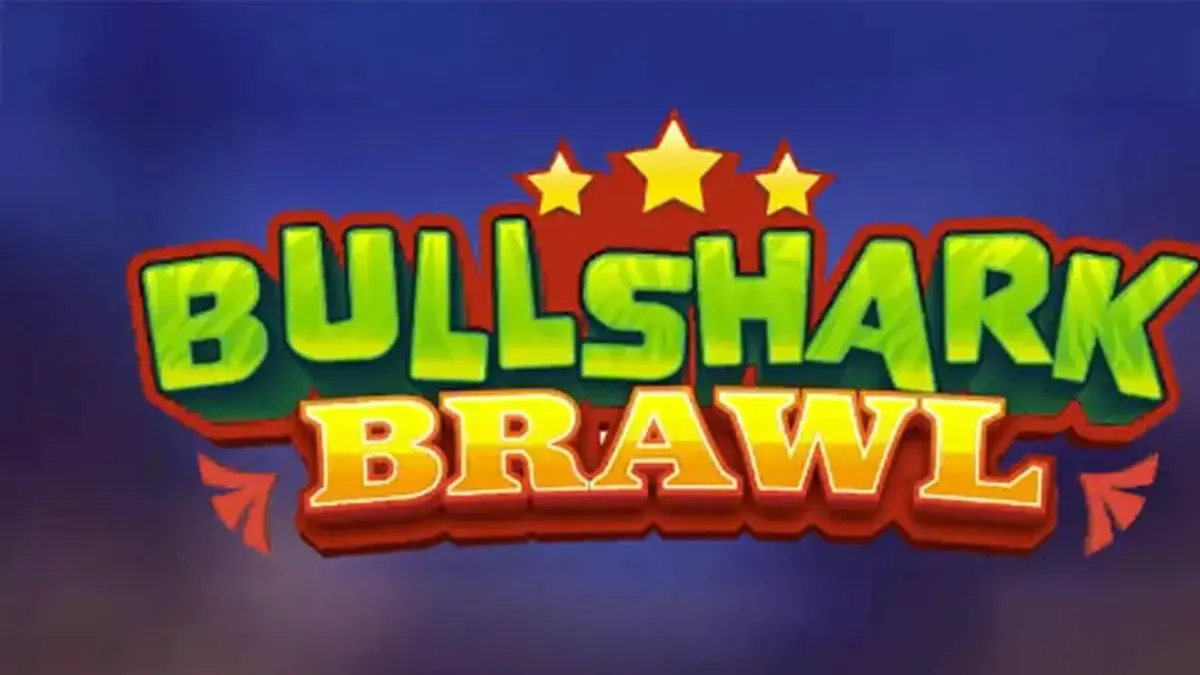 Isang makulay na eksena ng Bullshark Brawl slot na nagtatampok ng mga shark wrestlers sa isang underwater ring.